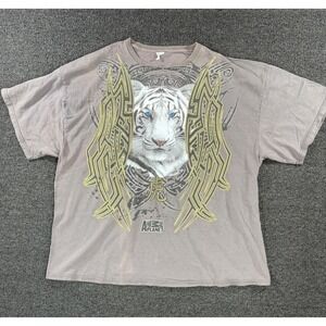 Vintage Animal Planet White Tiger T Shirt 2XL Y2K Tribal Graphic Grunge